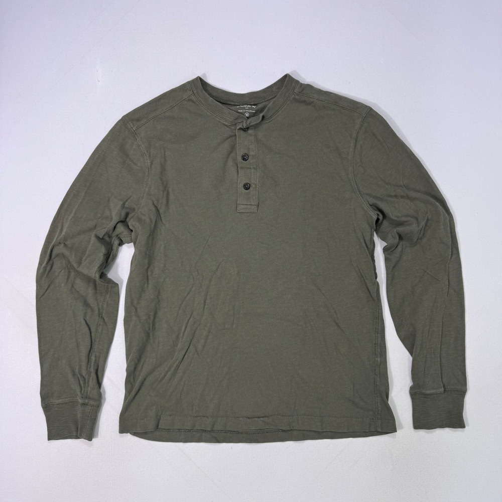 J.Crew Mens Henley Shirt Medium Olive Green Cotton J8214 Slub Tee Minimalist
